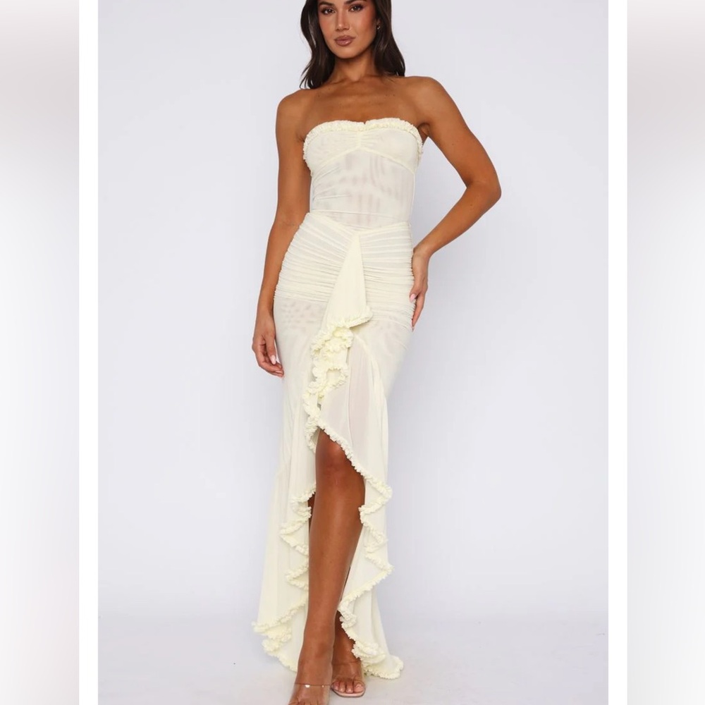 White Fox Boutique Lemon Mesh Maxi Dress